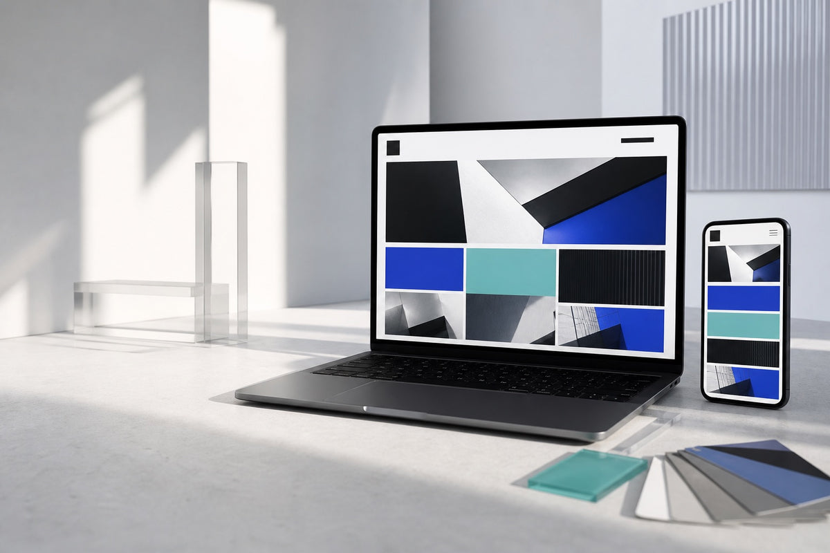 AI-gegenereerde illustratie van een modern websiteontwerp op laptop en telefoon