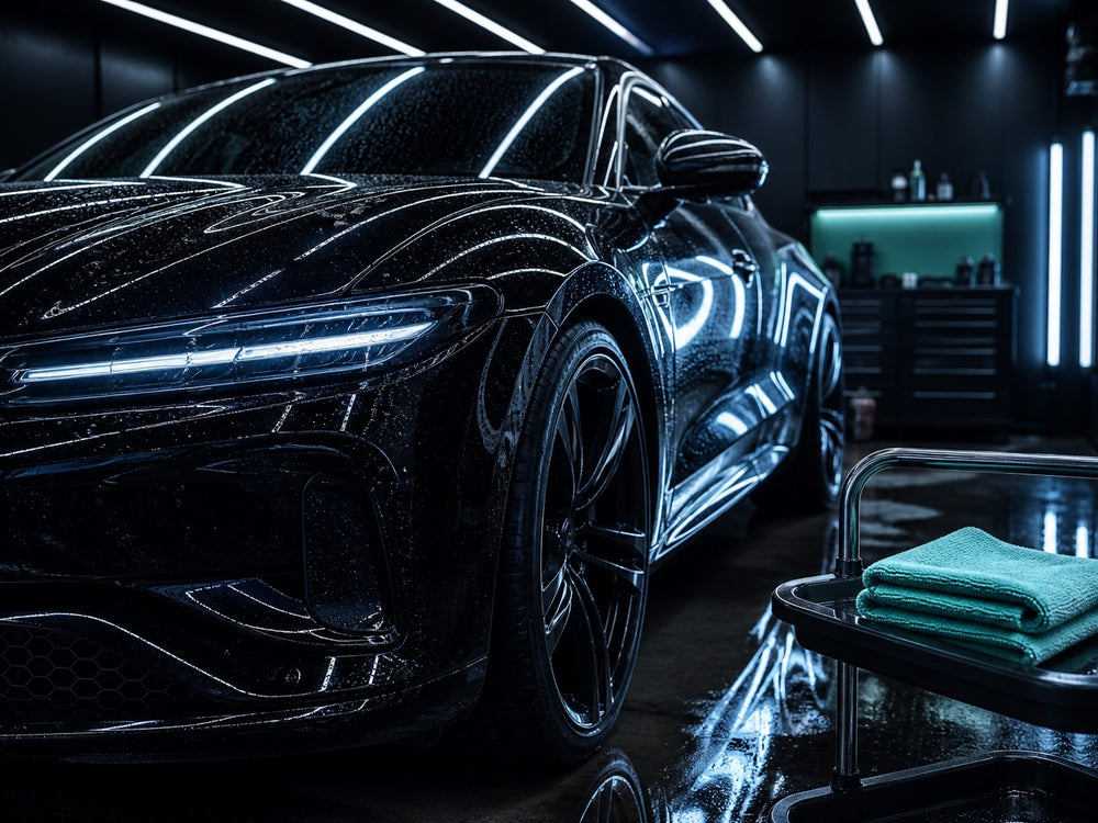 AI-gegenereerde sfeerimpressie voor een autodetailing-ontwerpstudie